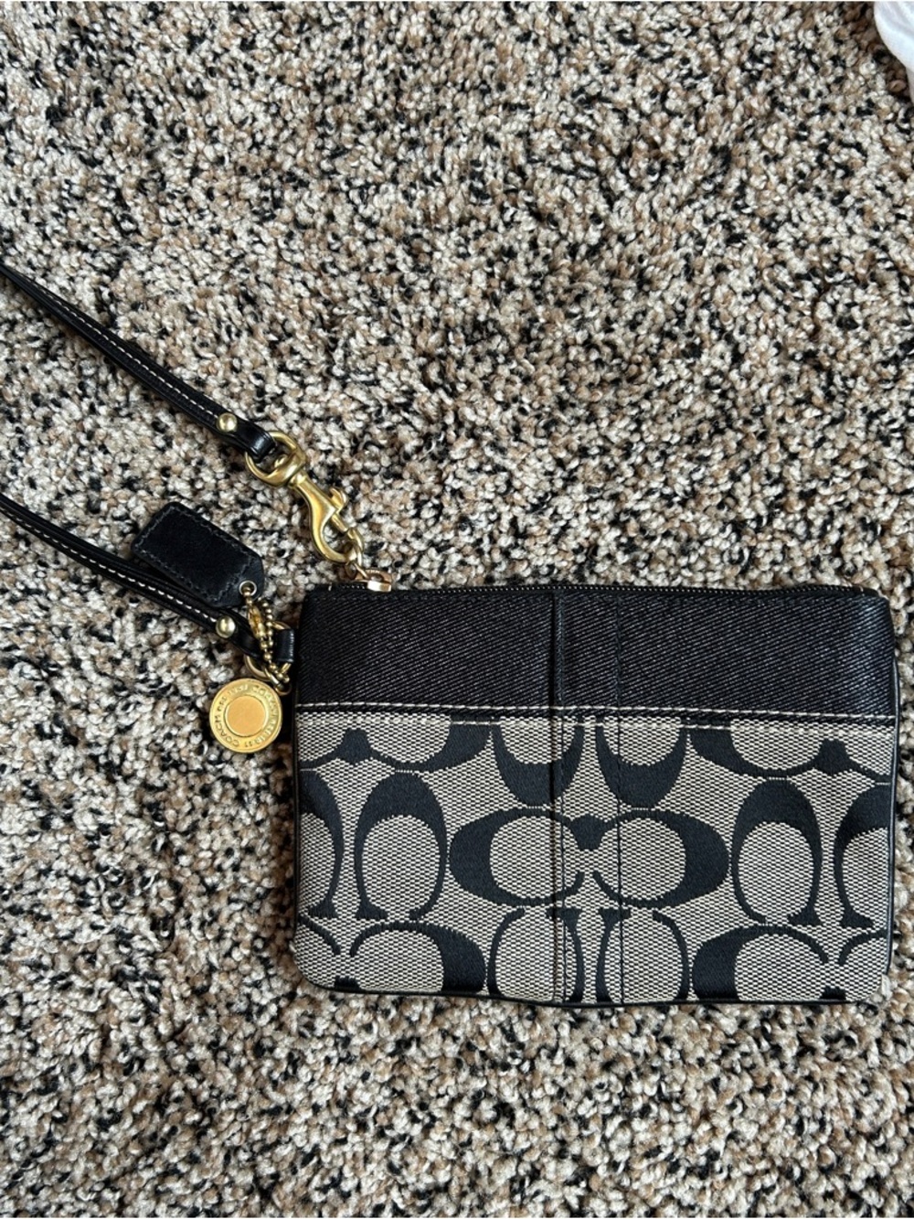 Vintage Coach Signature Canvas Wristlet in Black/Tan with Gold Hardware